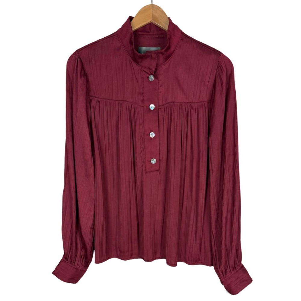 Anthropology Plisse Top Burgundy Pleated Oversized Blouse Party Office